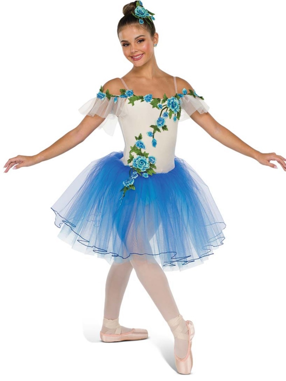 Ivory and Blue Floral Tutu Ballet Costume for Women (Le Roses)